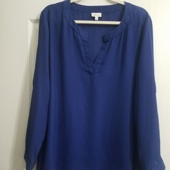 Landa Cobalt Blue Blouse 1X EUC - Picture 1 of 5